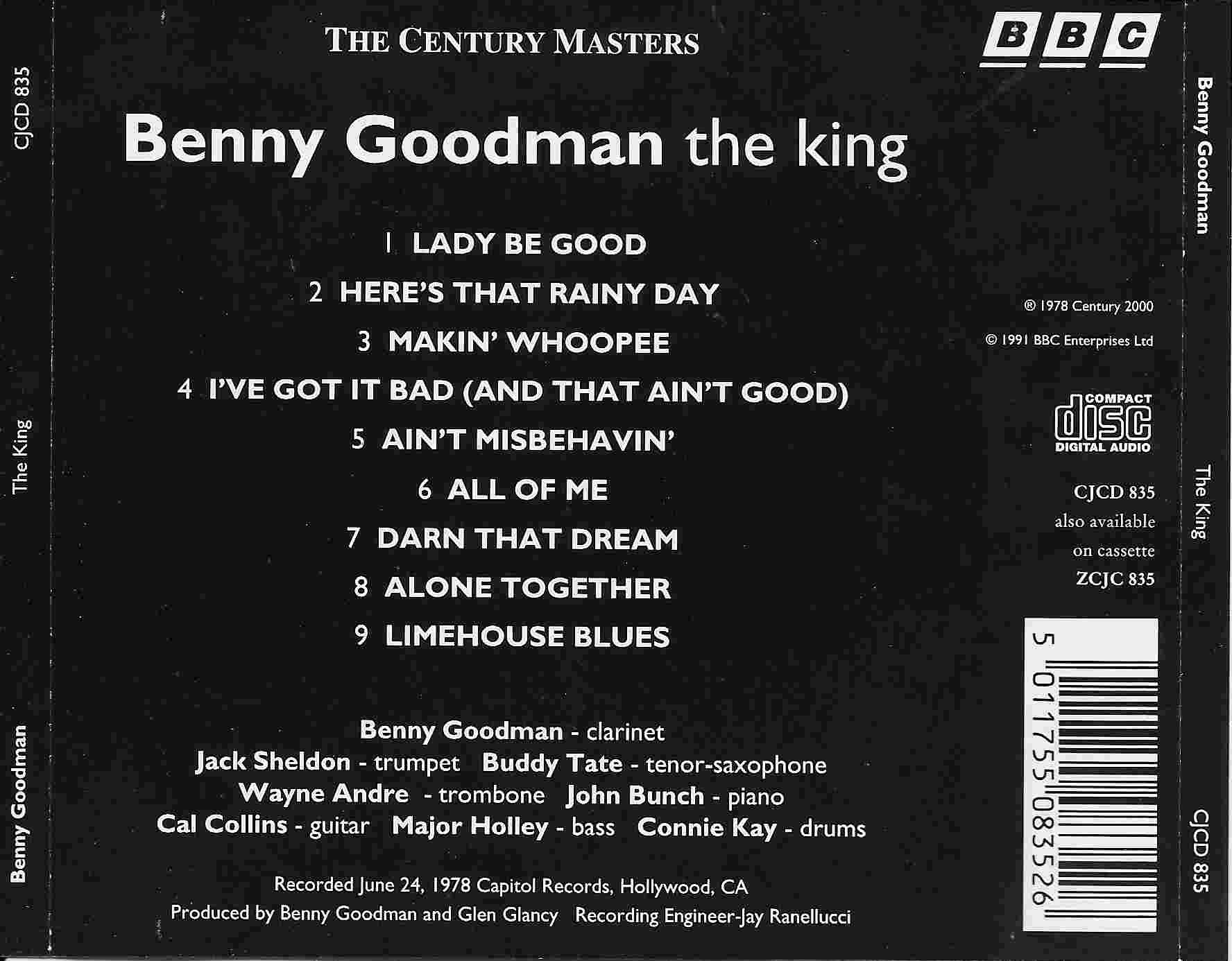 Picture of CJCD 835 The Century Catalogue - The king by artist Benny Goodman from the BBC records and Tapes library